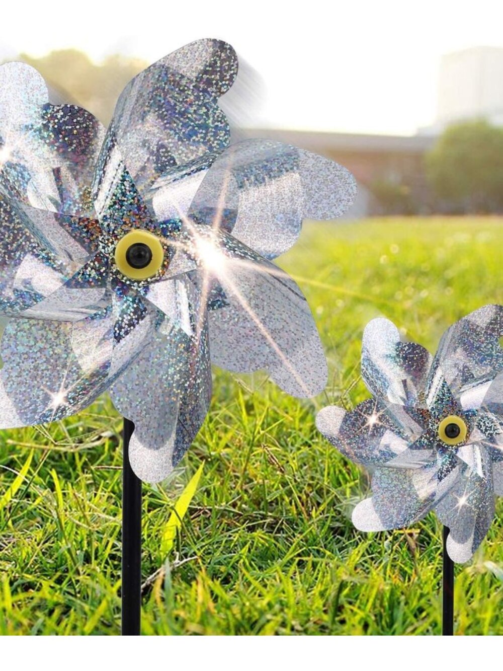 Preassembled Reflective Pinwheels for Yard & Garden, Silver, 10Pack